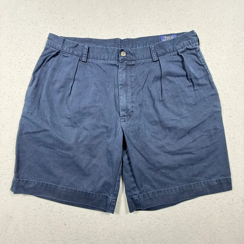 Polo Ralph Lauren Mens Navy Blue Pleated Chino Shorts 36 Cotton Classic Fit